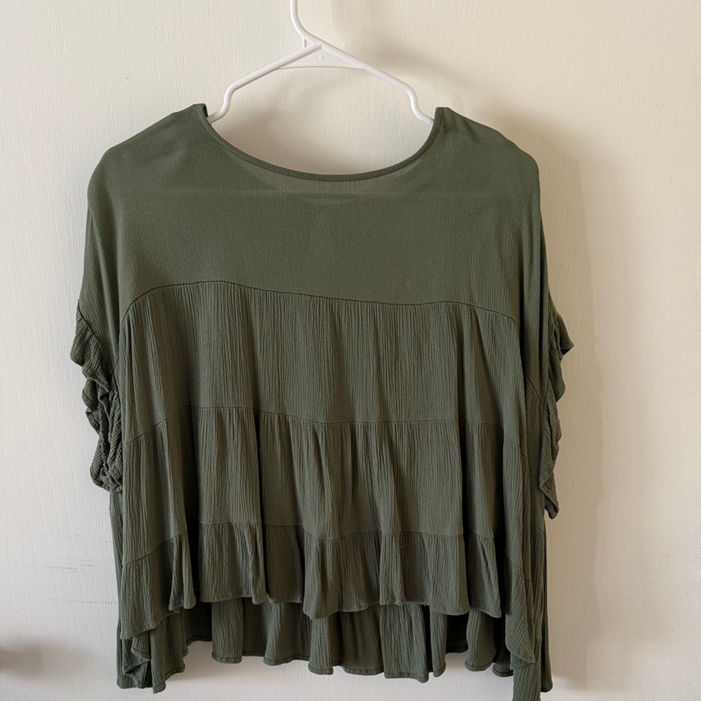Flowy Olive Green Tiered Ruffle Tunic Top